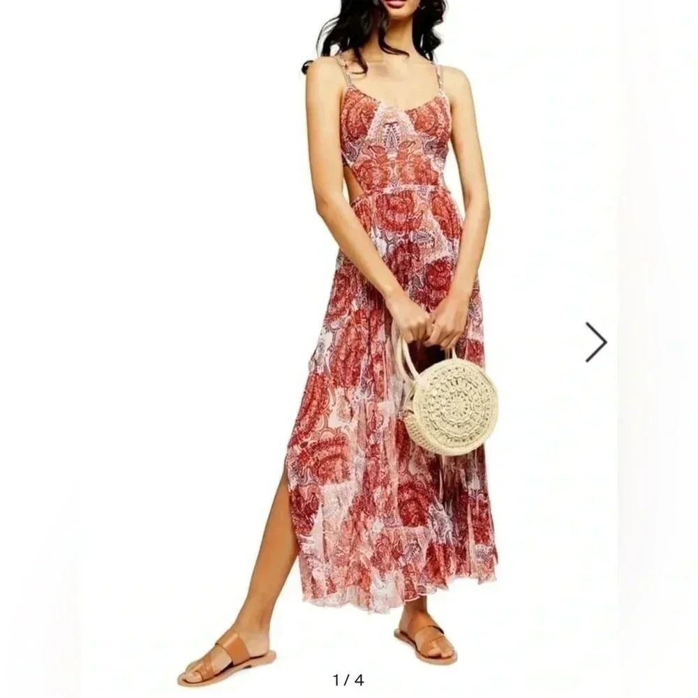 NWT Topshop Womens Paisley Print Cover-Up Chiffon Maxi Dress Size Small